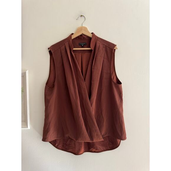 RAG & BONE Meredith Brown Wrap Effect Crepe Sleeveless Top Size XL - Picture 5 of 8